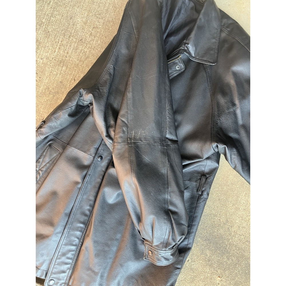VTG Men's Black Genuine Leather Biker Jacket Motorcycle Zip-Up Slim Fit Size Xl - Picture 4 of 14